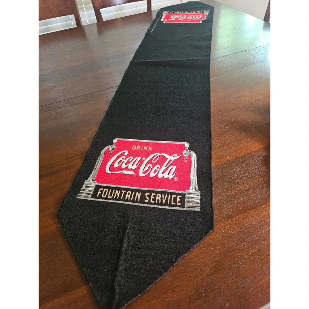 Coca-Cola Table Runner Home Decor Black Red Vintage Fountain Service Tapestry